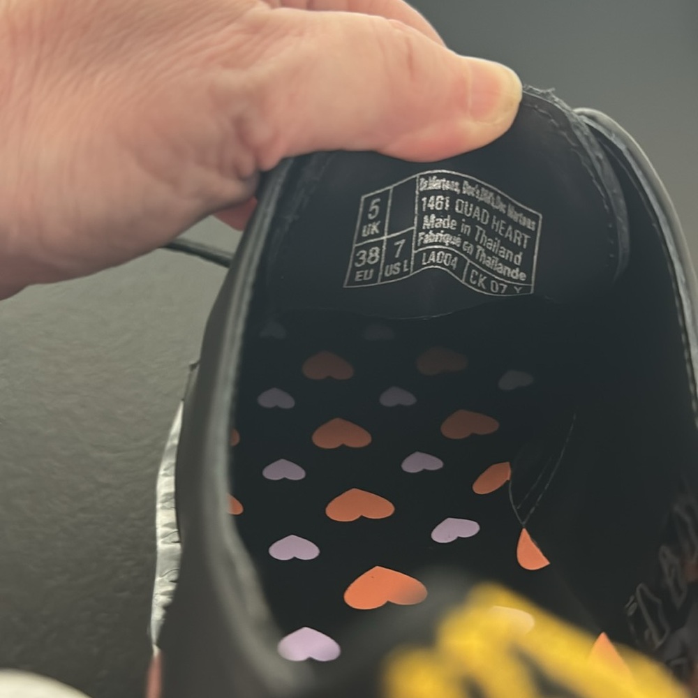 Dr. Martens Black Platform Oxfords with Pink Heart Accents - Picture 14 of 16